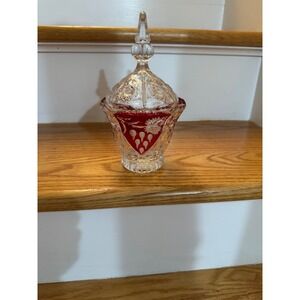 Anna Hütte Bleikristall Ruby Red Cut-to-Clear Crystal Candy Dish finial lid